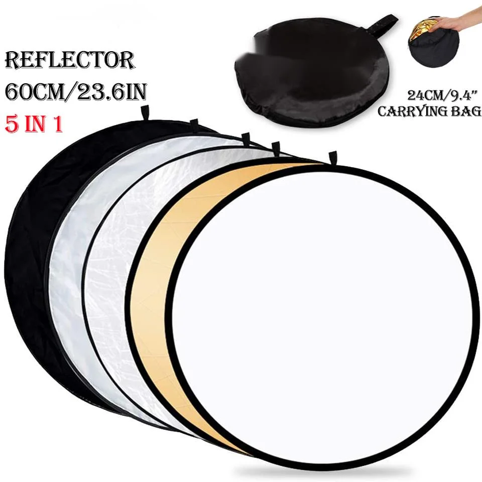 

24" 60cm 5in1 Reflector Photography Collapsible Portable Light Diffuser Round Reflector For Photo Multi Color Silvery Black
