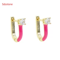 13mm small geometric hoop earrings for women colorful enamel earring neon bright fluorescent jewelry gold color hoop rectangle