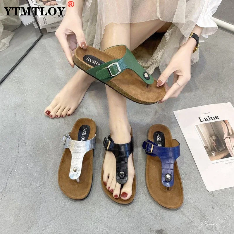 

Womens Unisex Flip Flops Beach Slipper Thong Sandals Leather Cork Beach Shoes Flip-flops Summer Slides Zapatillas De Mujer
