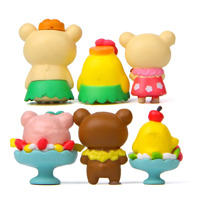 

6Pcs Summer Edition Rilakkuma Cartoon Bear Action Toy Figures Micro Landscape Gardening Decoraiton