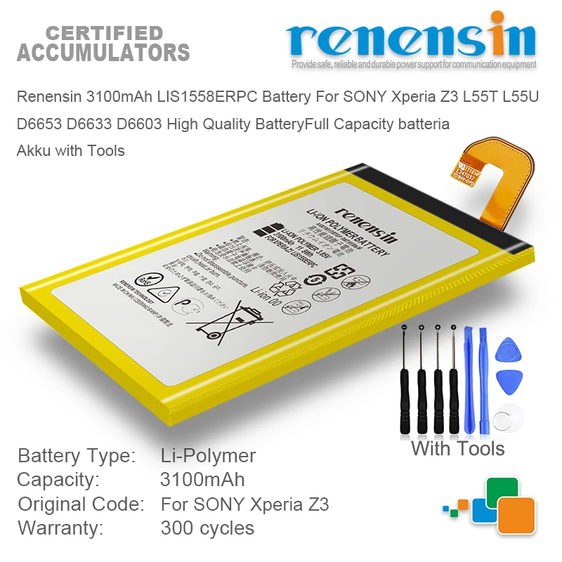 

Renensin 3100mAh LIS1558ERPC Battery For SONY Xperia Z3 L55T L55U D6653 D6633 D6603 High Quality BatteryFull Capacity batteria