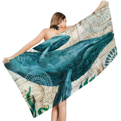 Прямоугольное креативное солнцезащитное пляжное полотенце с принтом подводного