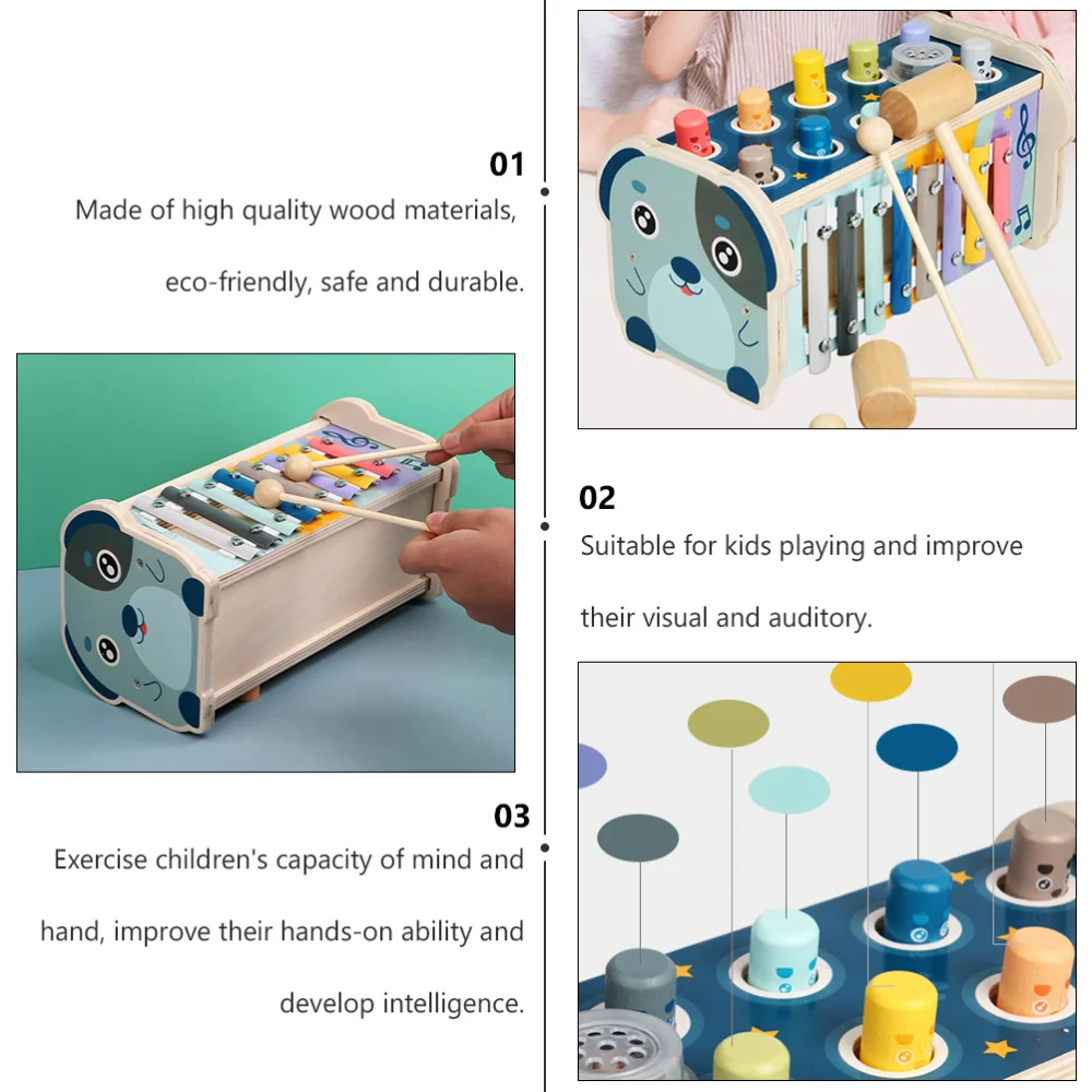 

1 Set Kids Knocking Animal Wooden Mole Beating Without Battery Sky-blue