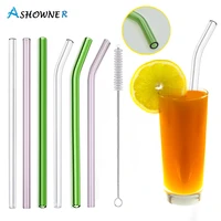 1pcs glass straws reusable eco friendly drinking glass tube with cleaning brush for smoothie milkshakes drinks bar accessoroy