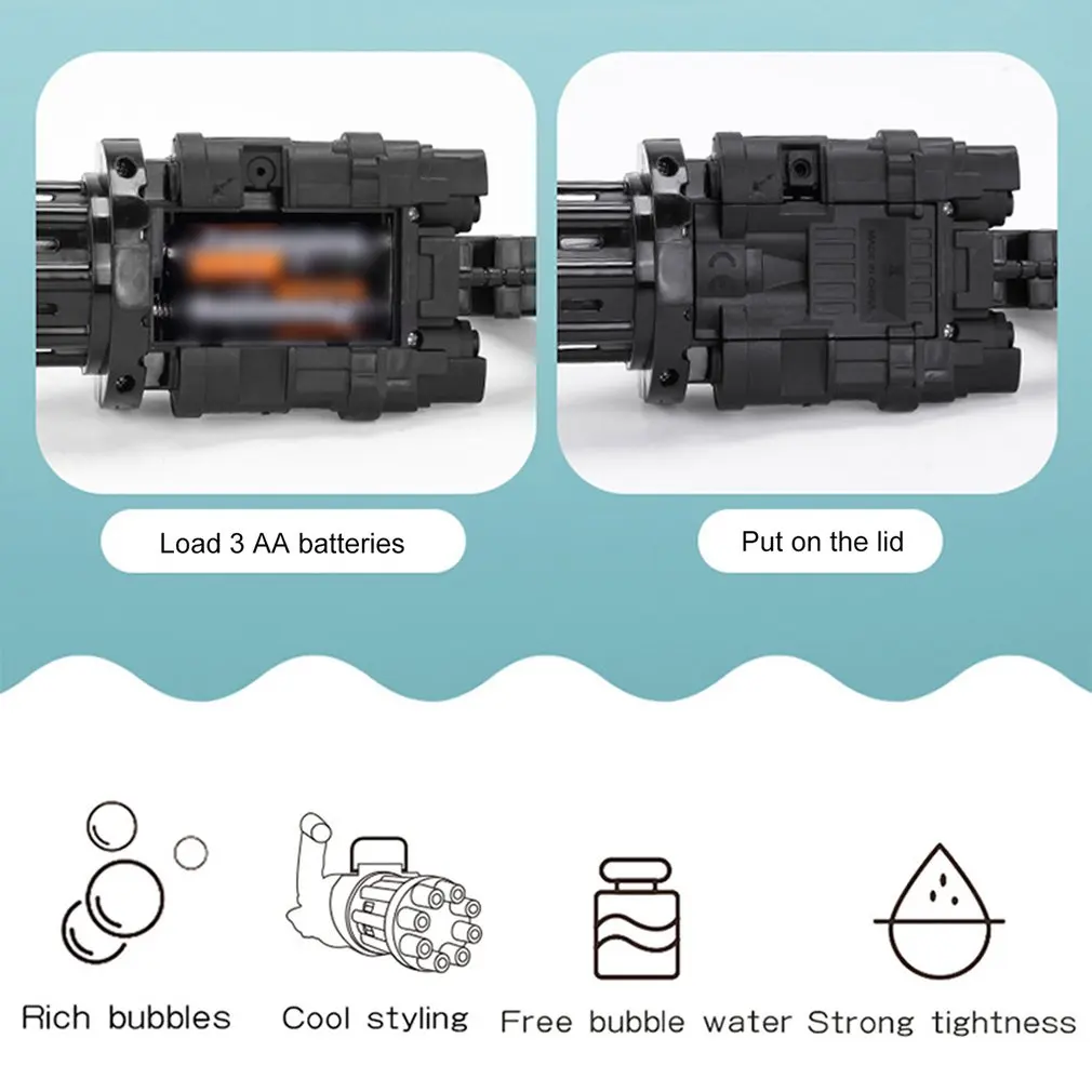 Pistola de burbujas autom&aacute;tica para ni&ntilde;os, m&aacute;quina de burbujas de agua y jab&oacute;n de verano, 2 en 1, el&eacute;ctrica, juguetes de regalo-3