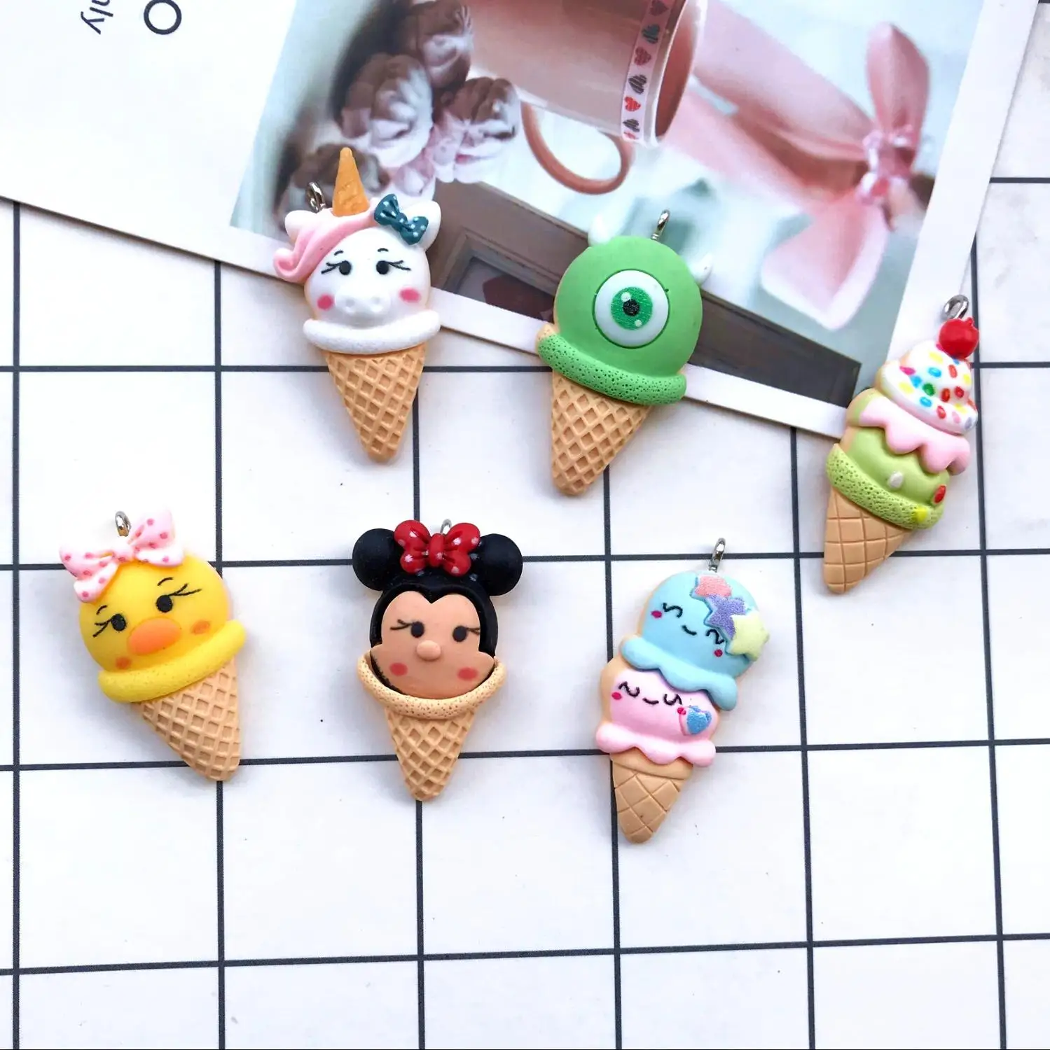10 шт. kawaii прорезиненный плоский мультфильм мороженное-подвеска diy Серьги Брелоки для ключей для DIY студенческие принадлежности украшения