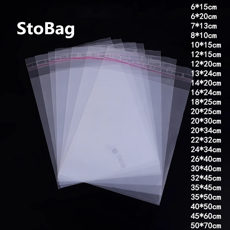 

StoBag 100pcs Clear PE Self Adhesive Bag Resealable Plastic Thick Sealing For Clothes Shoes Gift Jewelry Candy Packaging Bag