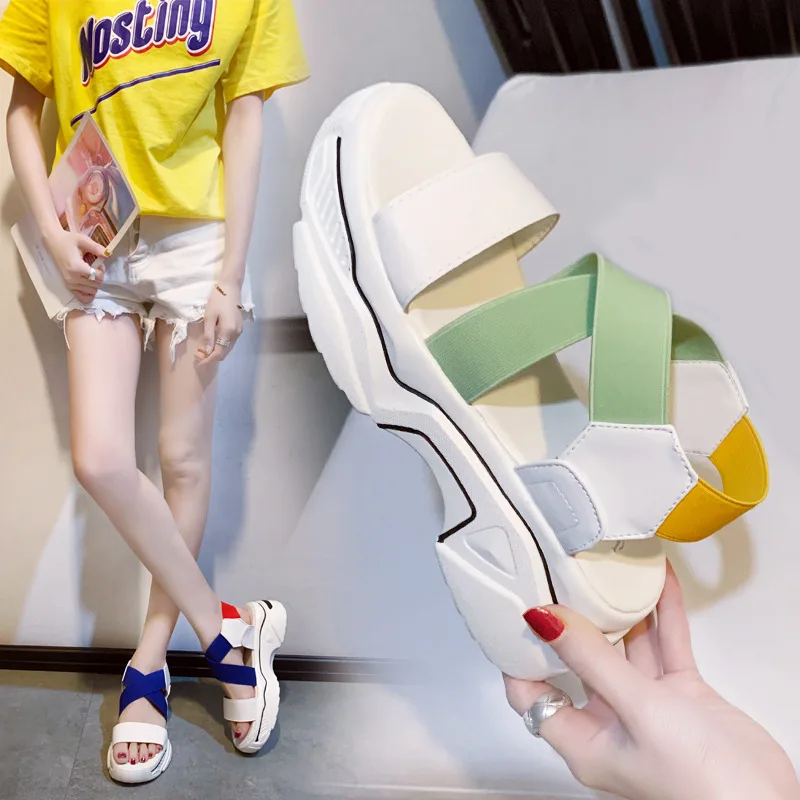 

Summer 2021 New Gladiator Sandals for Women Wedges Fashion Platform Shoes Woman Casual Elastic Band Mixed Colors Women Sandals