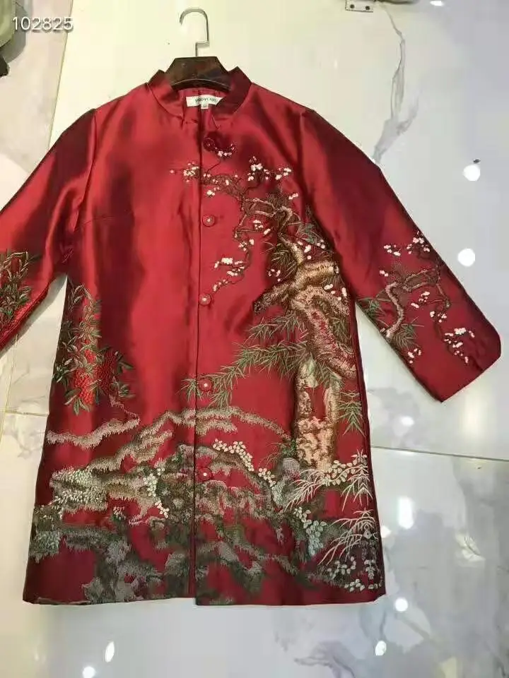 wine red Casacos Feminino осенний плащ большого размера женские винтажные узоры однобортные Длинные рукава синий желтый красный пальто XXXL - Цвет: wine red