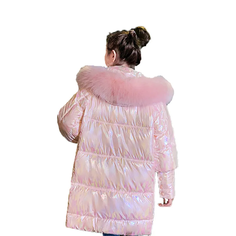 

Fashionable Big Artifical Fur Collar Bright Fabric Cotton Padded Winter Jacket Women Loose Ins Thickened Ukraine Bread Parka