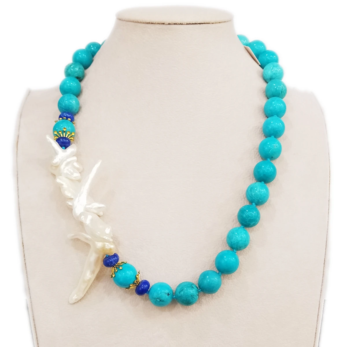 

LiiJi уникальный подарок барочный жемчуг ожерелье из камня Бирюза ожерелье с черным ониксом 54-57 см только 1 шт. в каждом акции ювелирные издели...