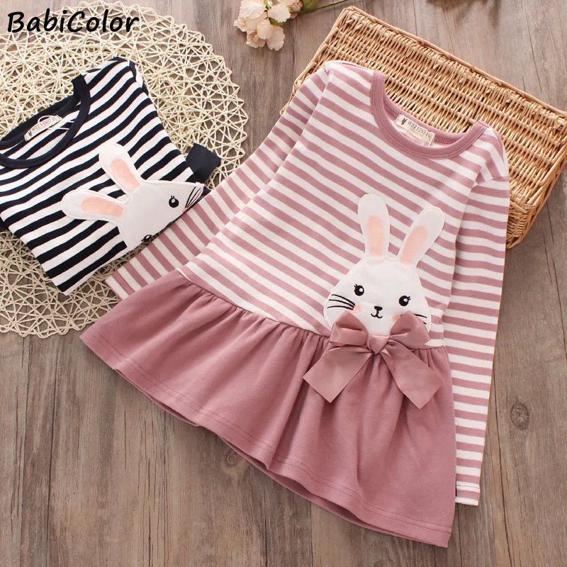 

Новый свитер для маленьких девочек платье в полоску детское теплое платье-свитер для девочек, повседневное розовое платье принцессы с рису...