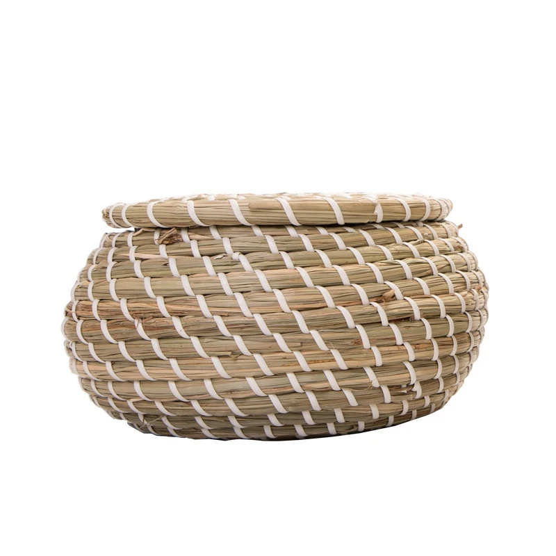 

1 Set Straw Hand Woven Storage Baskets Wicker Basket with Lid Home Storage Organization