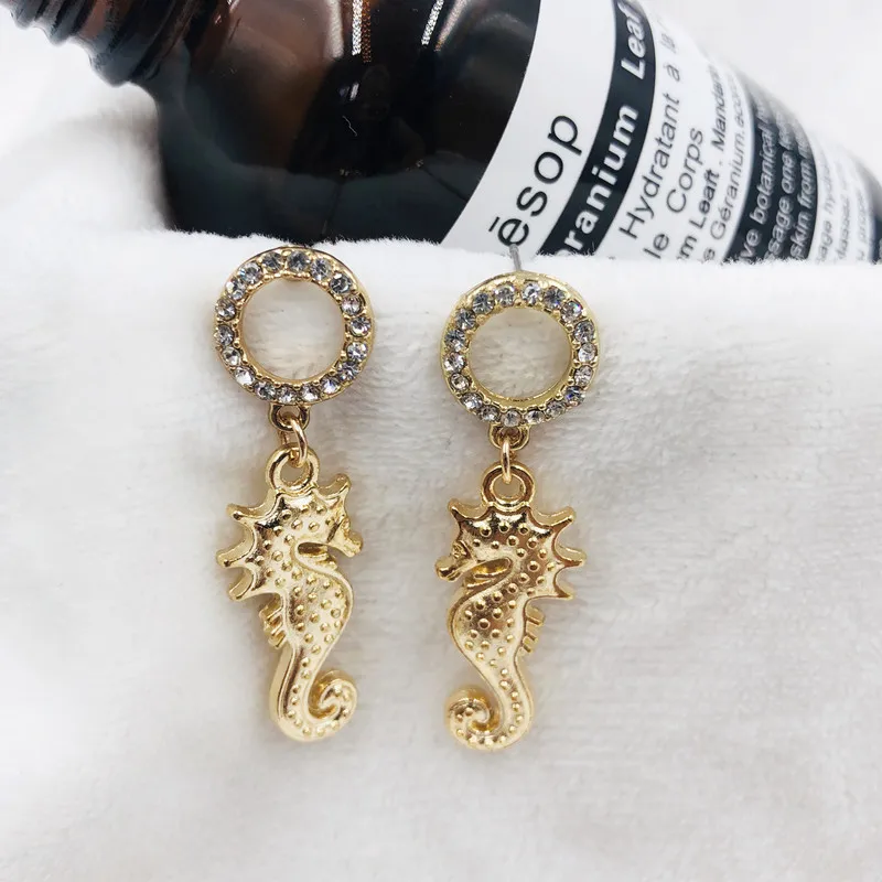 Модные хрустальные серьги изящные милые в виде морского конька подвеска