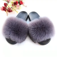 summer women fox fur slippers fur slides female indoor flip flops casual raccoon fur sandals furry fluffy plush shoes tx407