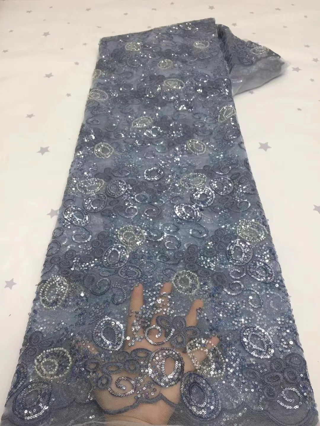 

2021Latest Classic Pattern Grey High Quality Elegant African Embroidery Sequin Tulle Lace Fabric for Wedding Dress