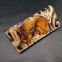 handmade wallets carving arowana purses women men long clutch vegetable tanned leather wallet card holder