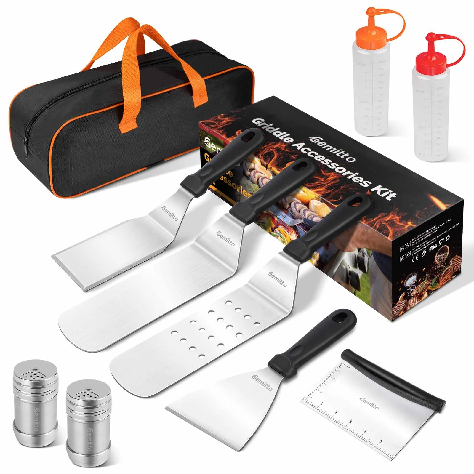 

10 Pcs BBQ Tools Set Stainless Steel Grill Accessories Spatula Fork Knife Brush Skewers Barbecue Grill Outdoor Cooking Tool Set