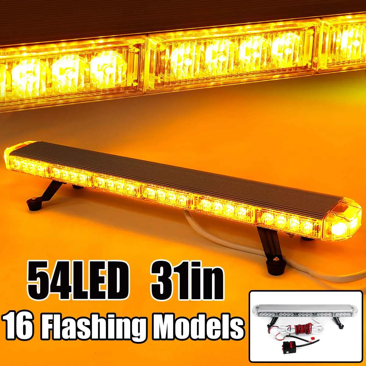 

31" 162W 12V 24V LED Car Roof Trailer Strobe Light Emergency Warning Beacon Flashing Work Light Magnetic for Jeep Truck 16 Mode