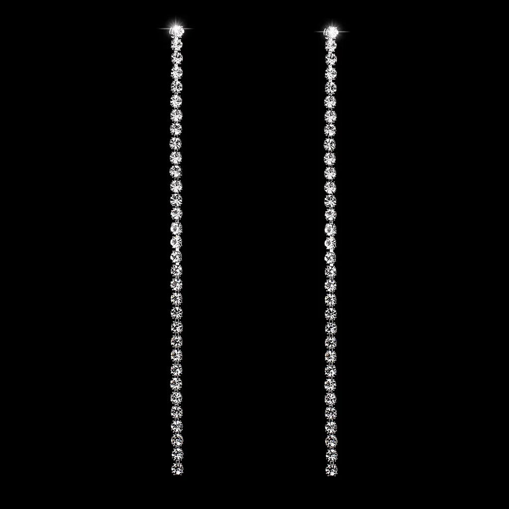 8cm TREAZY, простые, 1 ряд, стразы, с кисточками, длинные серьги для женщин, серебряный цвет, висячие серьги, свадебные, вечерние, Brincos Femme - Окраска металла: 8cm