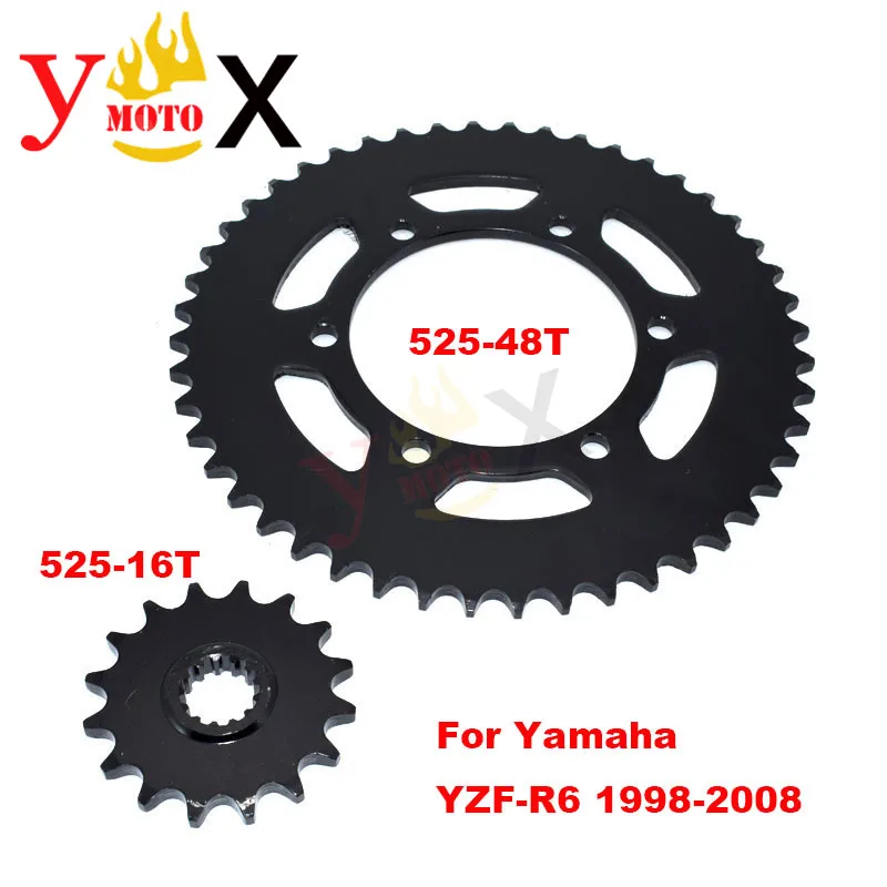 Передняя и задняя звездочки мотоцикла 525 16T 48T для Yamaha YZF R6 YZF600 1998 2008 2003 2004