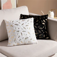 white romantic cushion covers golden feather printed pillow cases elegant decor flannel pillowcases for home sofa seat 45x45