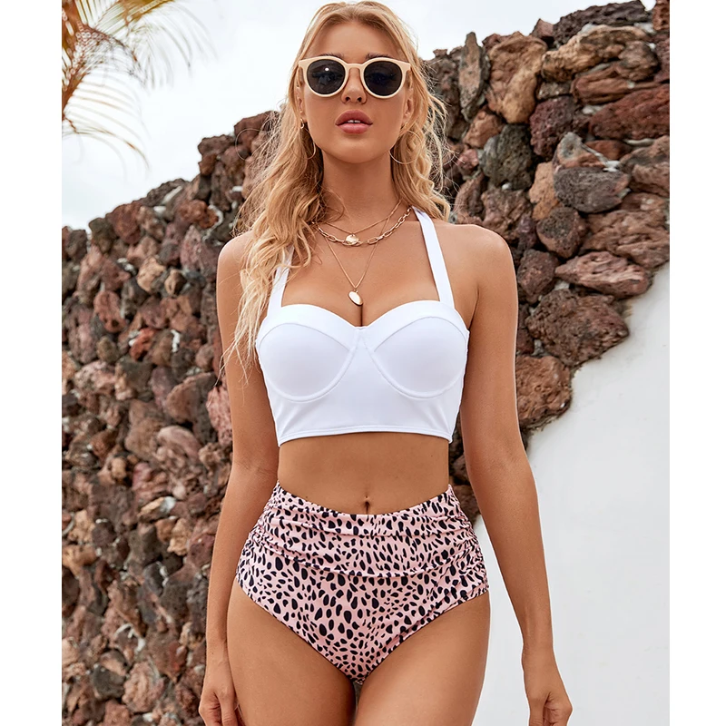 

Женский леопардовый купальник-бикини, на шнуровке