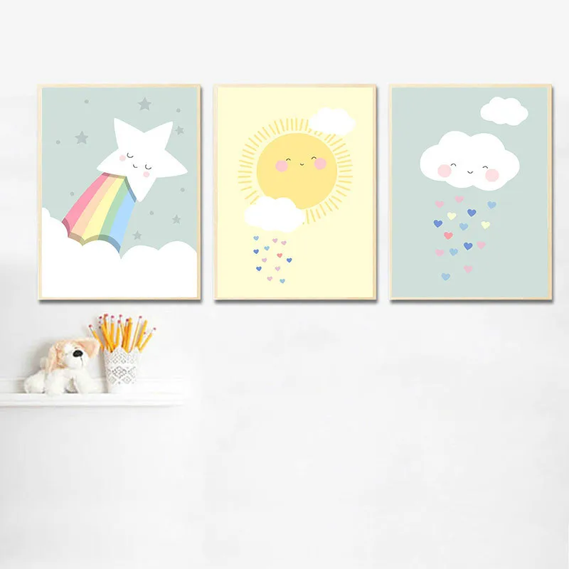 

Rainbow Cloud Star Nursery Child Poster Simple Print Wall Art Canvas Minimalist Picture Painting Nordic Kids Bedroom Decoration