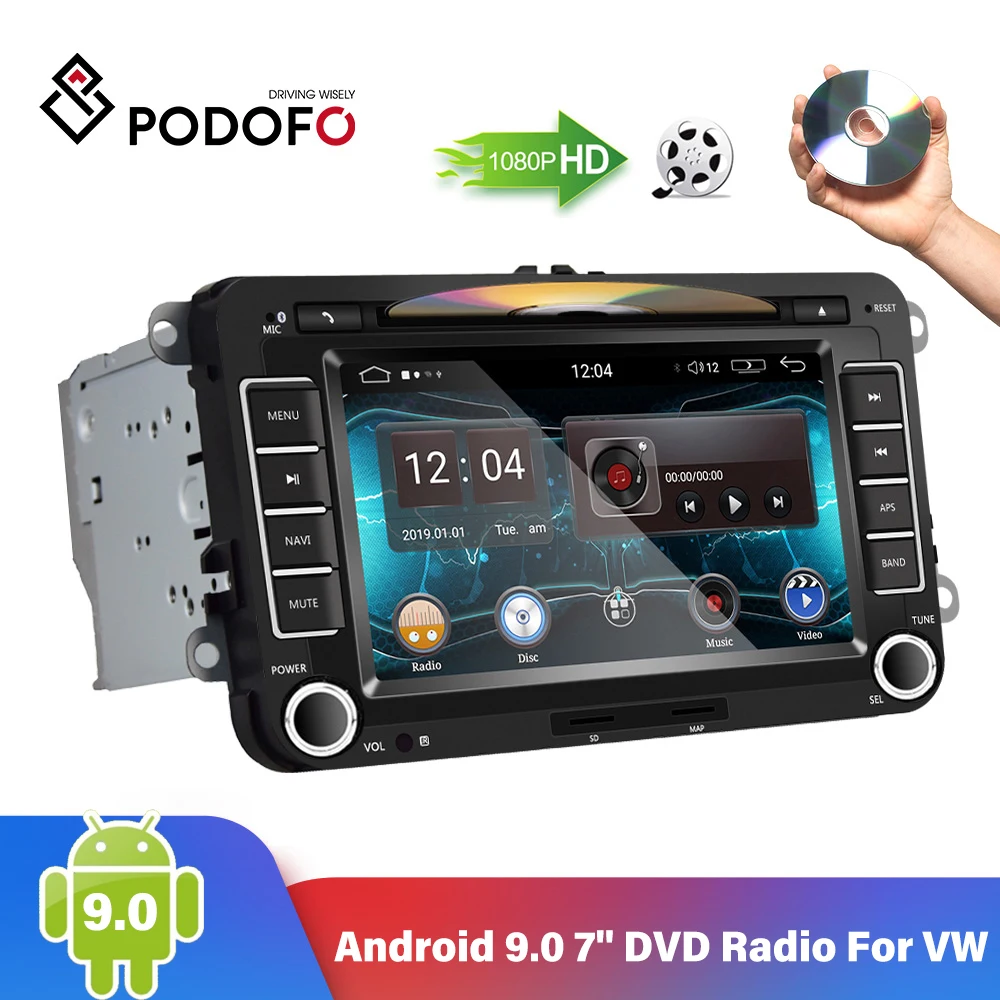 Автомагнитола Podofo 2DIN 7 дюймов Android 9 0 DVD плеер Bluetooth сенсорный экран GPS Wi Fi FM радио