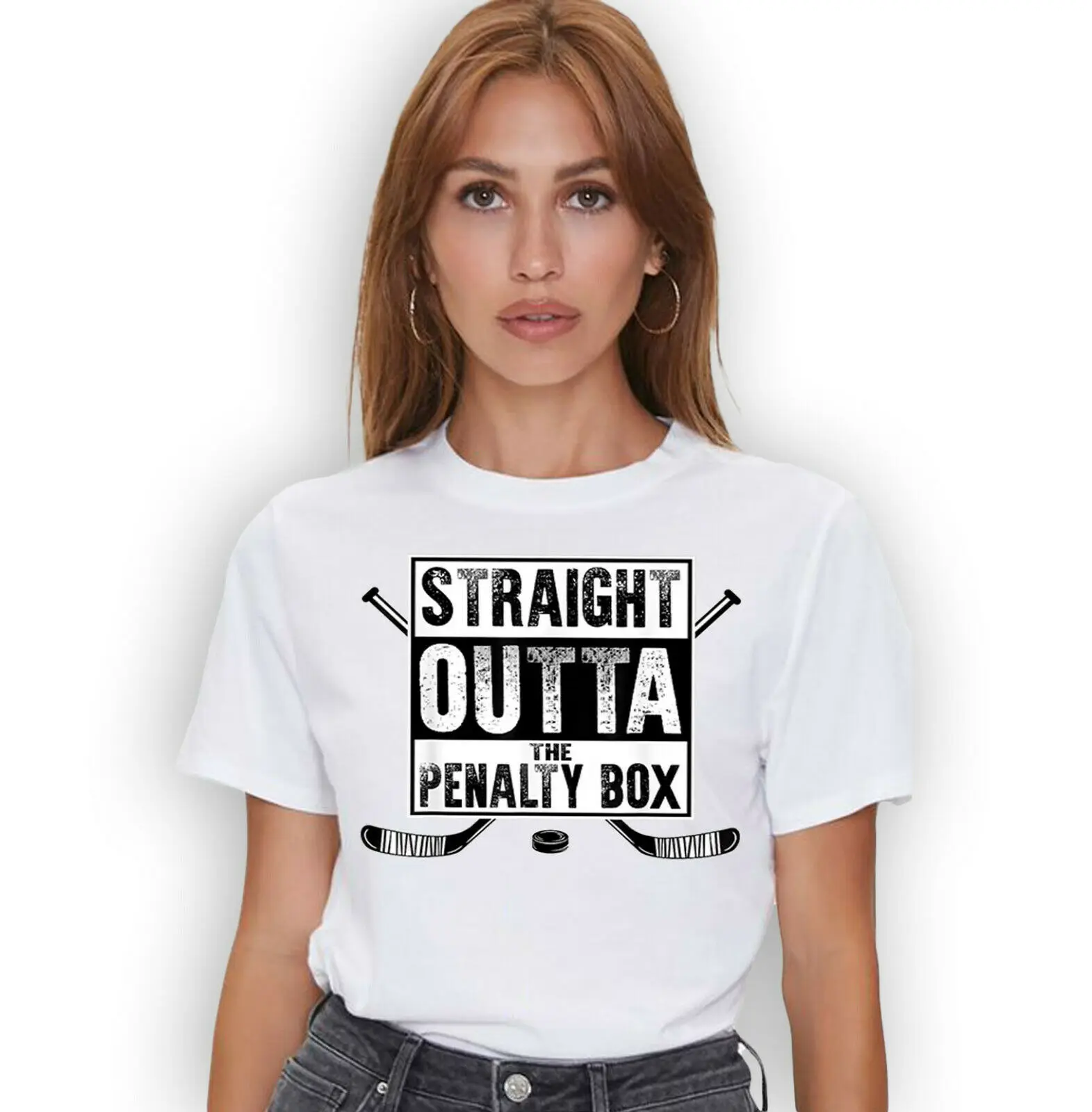 

Hockey T-shirt ,Ice Hockey Player Gift Straight Outta The Penalty Box O - Collar Four - Season Printed T-shirt Short Sleeves