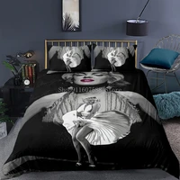 fashion sexy 3d marilyn monroe bedding sets queen size duvet cover bedspread bed sheet pillowcase bedclothes black home textiles
