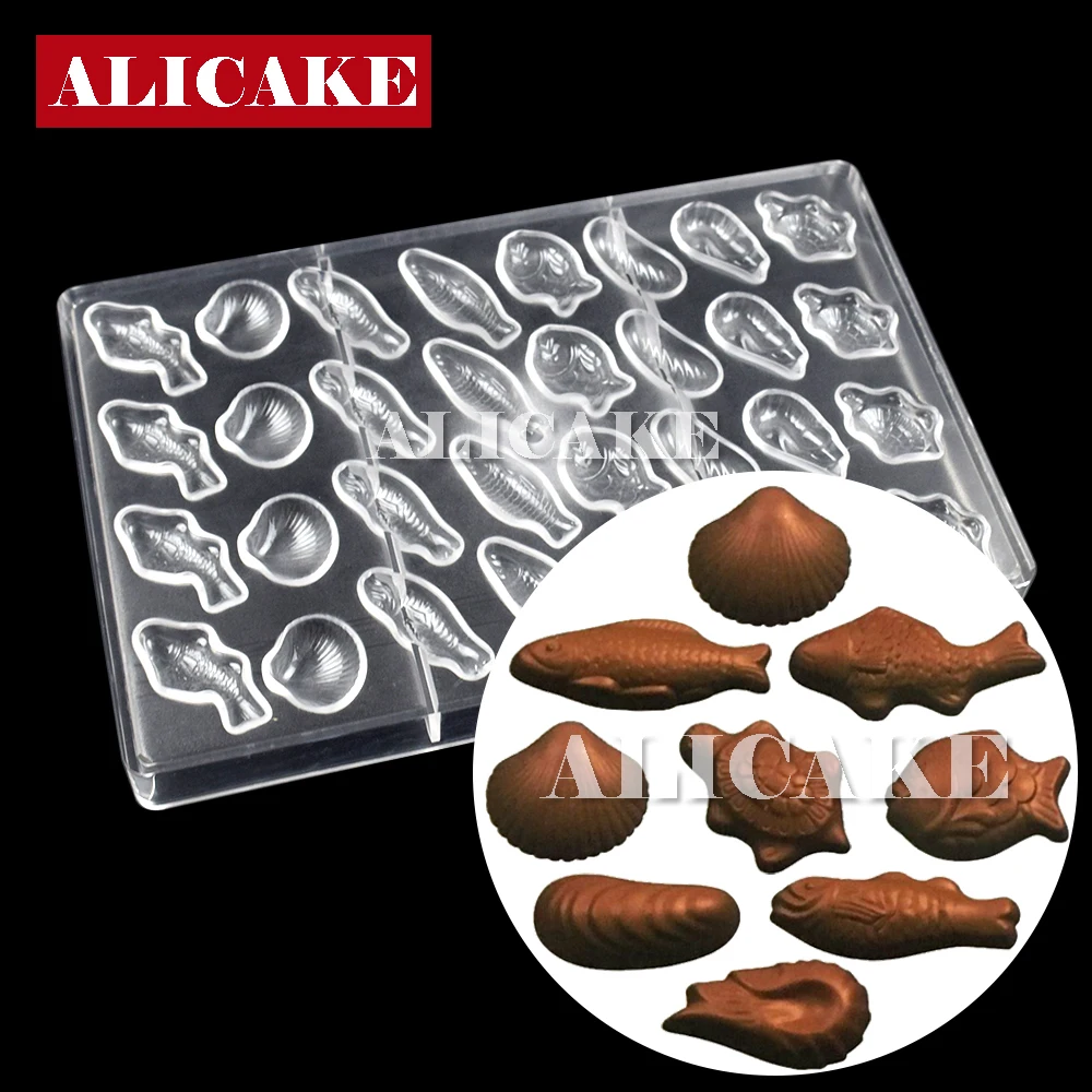

32 Cavity Polycarbonate Chocolate Mold Small Fish Shrimp Shell Cake Confectionery Mold For Chocolates Mold Baking Pastry Tools