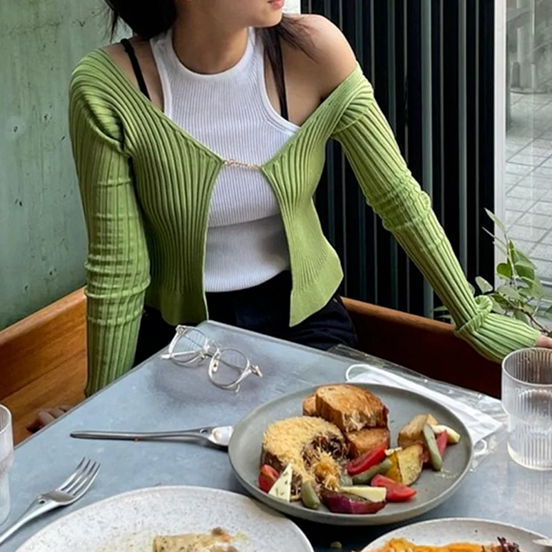 

Women's Long-sleeved Bottoming 2021 New Fashion Shirt Self-cultivation Contrast Cardigan Knitted Vest T-shirt Two-piece Women