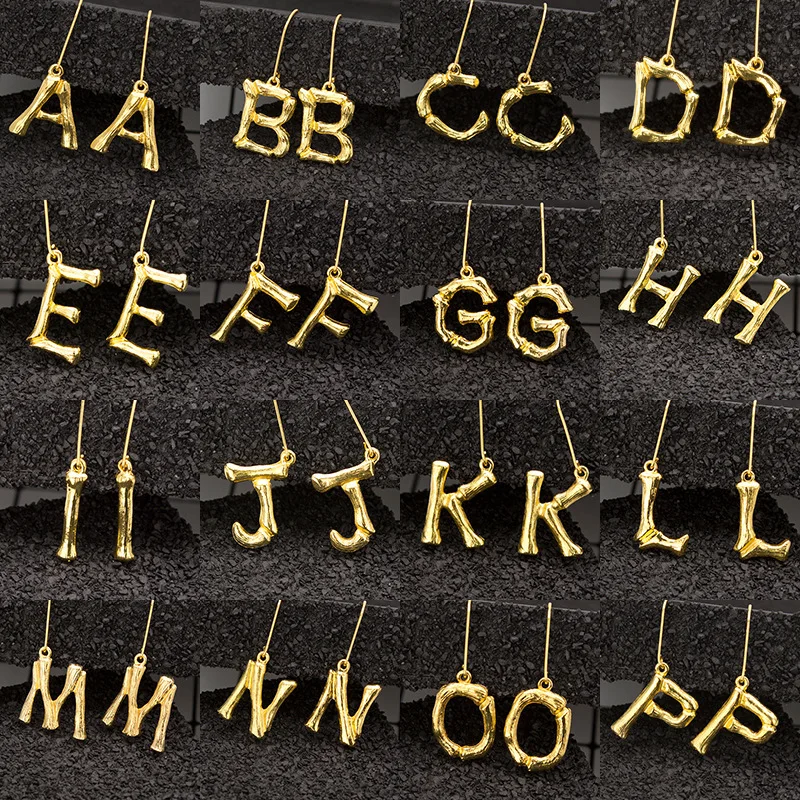 

Big Letter Hook Earrings Exaggerated 26 English Alphabet Dangle Earrings Personality Bamboo Joint Earrings for Women Girls