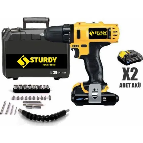 

Sturdy 32V 5Ah Lon Double Cordless Hammer Turbo Rechargeable Drill 27 Piece End Set