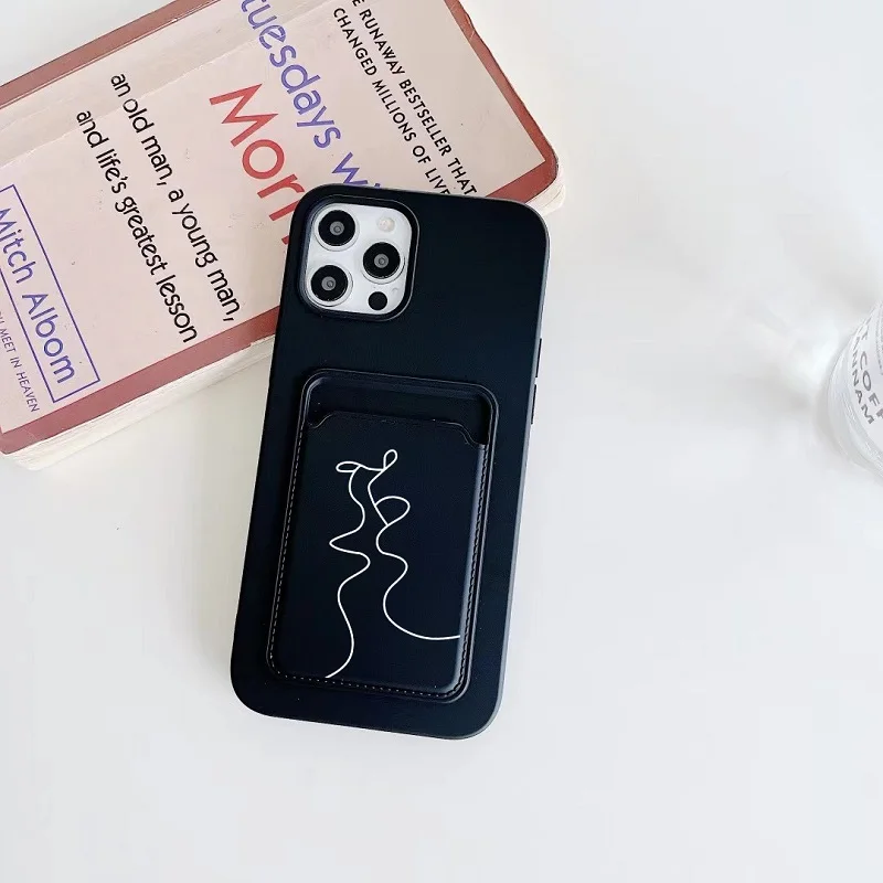 

Abstract couple line drawing girl Case For iPhone 12Mini 11 12 Pro X XR XS Max 7 8 Plus Wallet Funda With Card Holder Soft Case