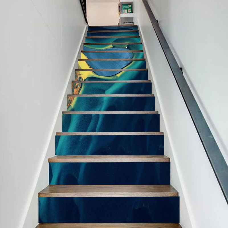

13 шт. наклейки домашний Декор абстрактный синий вид наклейка для лестницы самоклеящаяся бумага для гостиной пвх водостойкая 3D печать накле...