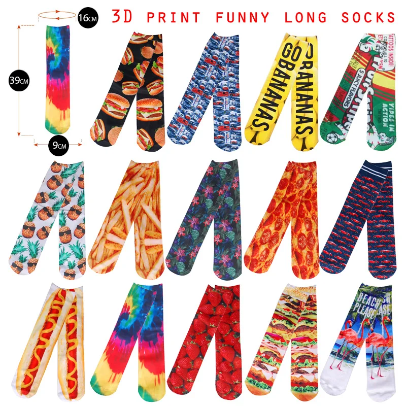 Носки женские хлопковые с 3D принтом забавные модные длинные обеих сторон хот