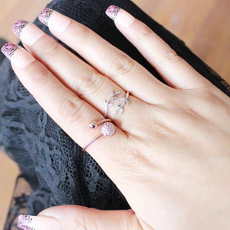 

High Grow Through What You Go Through Adjustable Leaf Ring Open Ring Jewelry Gift for Girl Women UEJ