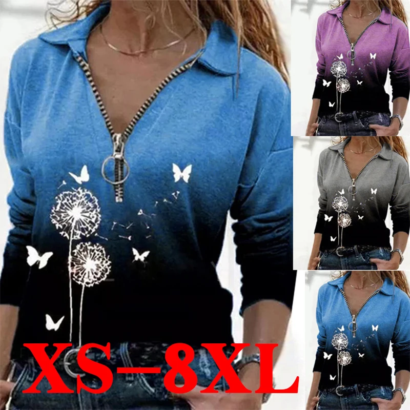 

Autumn New Women's V-neck Print Pullover Casual Cotton Women's Top Plus Size XS-8XL Fashion Loose Plus Size Women's Blouses