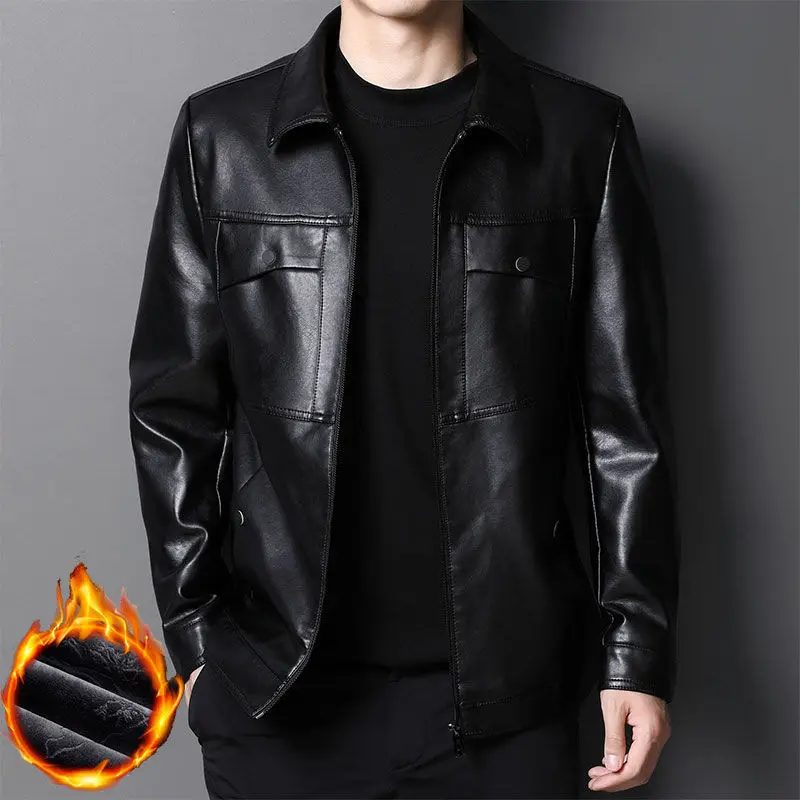 

Autumn and Winter Middle-aged And Young People's New Korean Leisure Lapel LeatherJacket