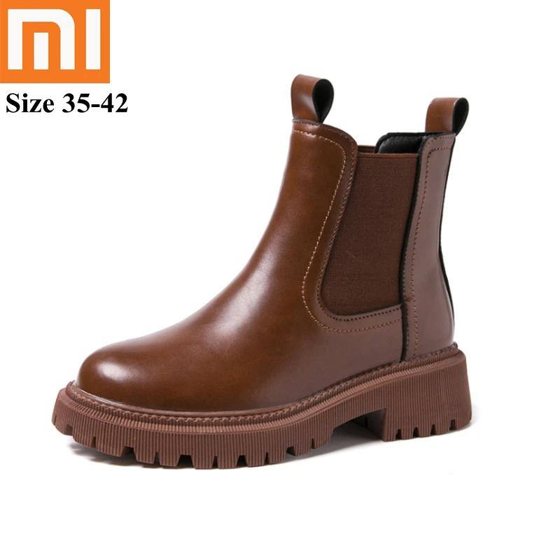 

Xiaomi 2021 New Handmade Genuine Leather Women's Chelsea Boots Winter Fashion Women's Ankle Boots Retro Ladies Martin Boots 795