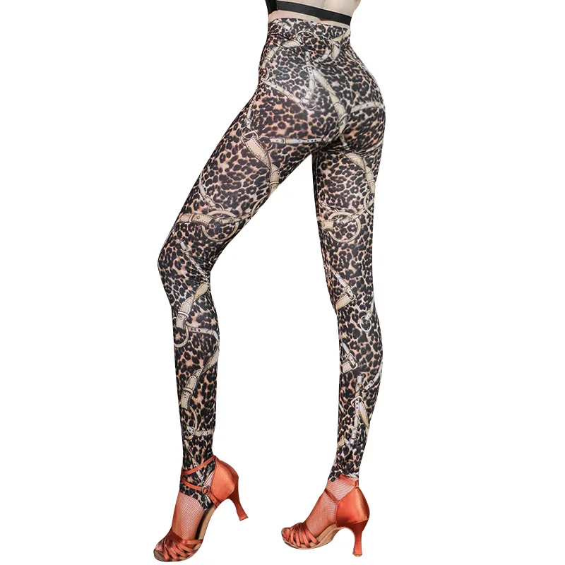 Женские леопардовые обтягивающие брюки для танцев сальсы DN1385