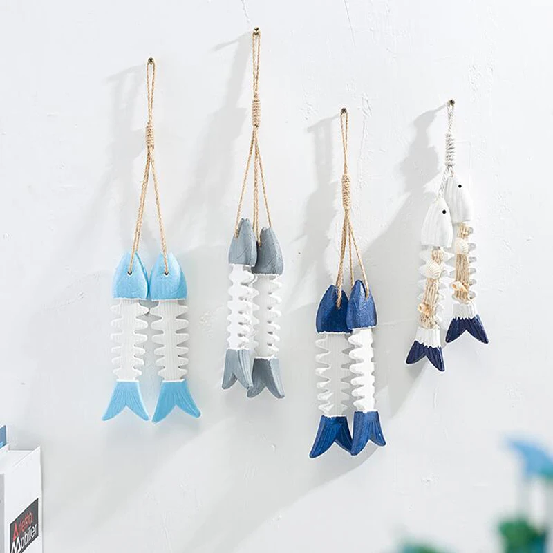

4Pcs Creative Mediterranean Style Home Bar Wall Decorative Room Decoration Crafts Wooden Fish Retro Wall Decoration