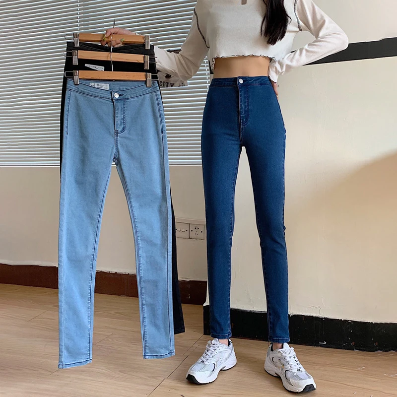 

Streetwear High Waist Women's Fashion Jeans 2021 Spring Woman Girls Pencil Pants Trousers Autumn Female Denim Skinny Mom Jeans
