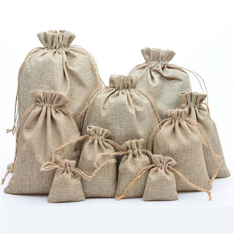 Burlap Gift Storage Bags with Hemp Rope,Wedding Party and DIY Craft Packing,Favor Jewelry Pouches with Drawstring for Christmas