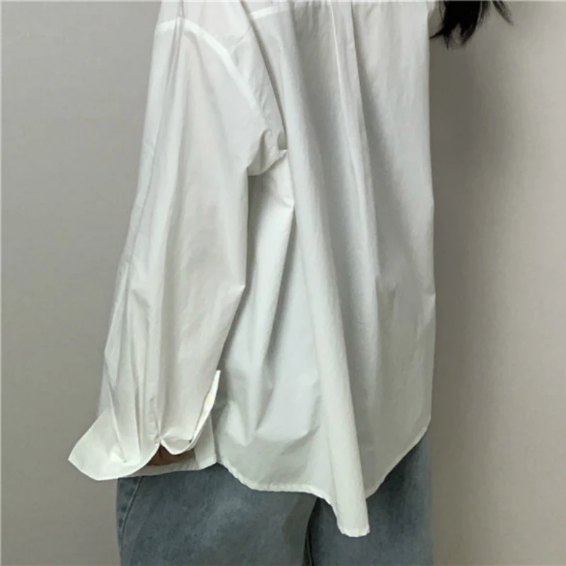 

Long Sleeve Shirts Women Solid Plus Size 4XL Loose Simple Outwear White Blouses Turn-down Collar All-match Korean Style Fashion