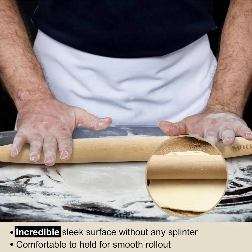 Скалка WALFOS деревянная 20 дюймов ролик для теста помадки торта антипригарные