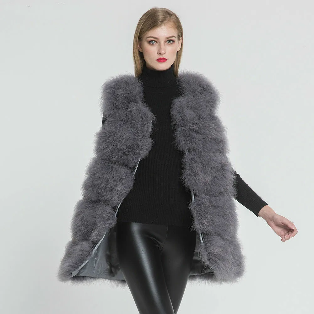 Новинка 2019 жилет из натурального страусиного меха зимний теплый Модный женский