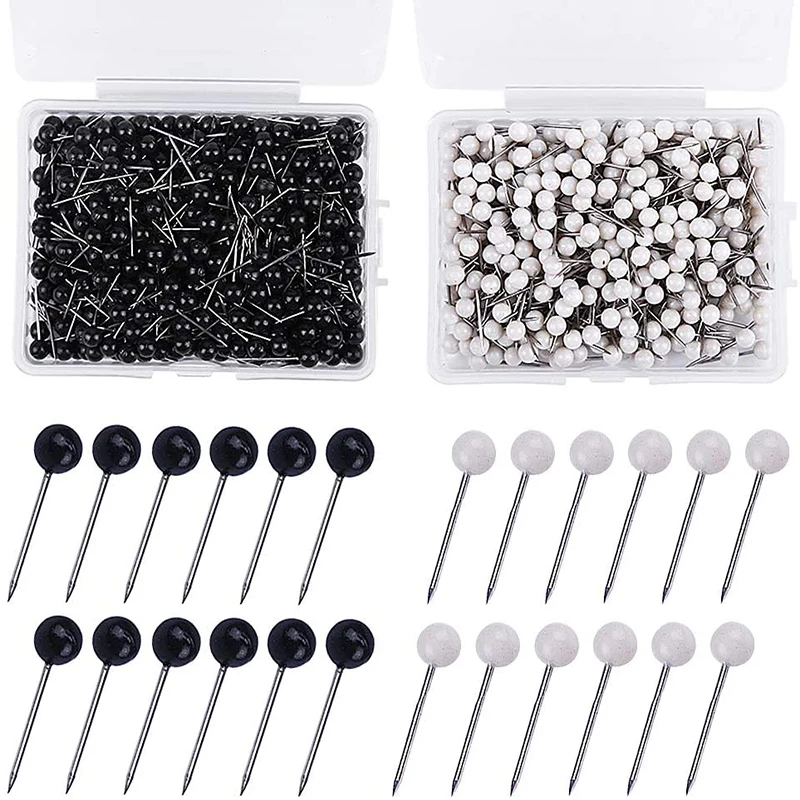 

IMZAY 1000 Pcs Metal Tacks Push Pins Round Head Tacks Pin With Storage Box For Travel Map DIY Animal Eyes Craft Supplies